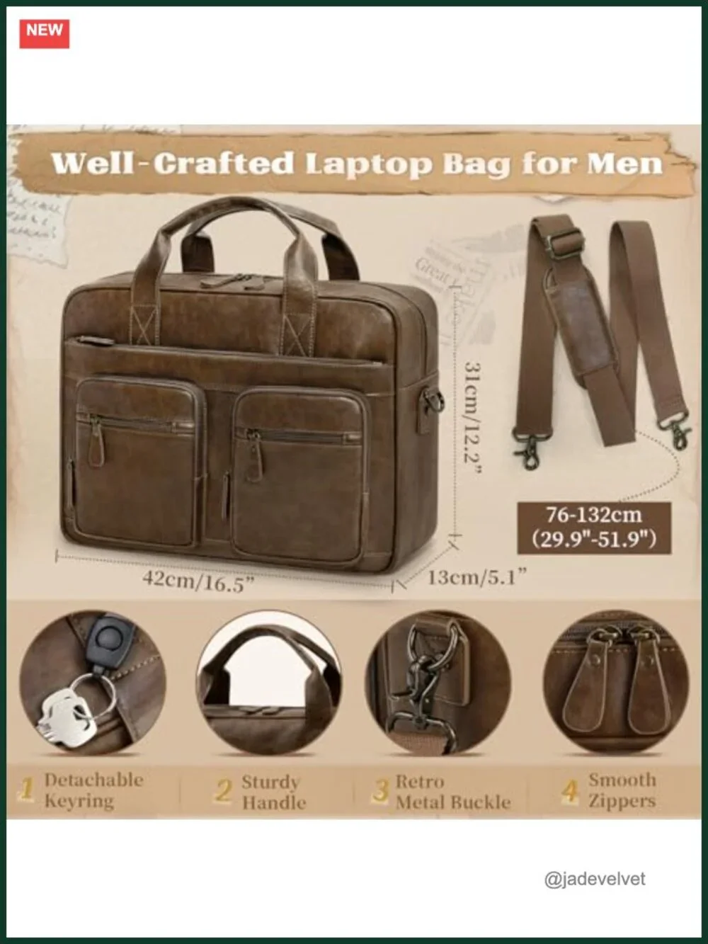 Vintage PU Leather Messenger Bag 15.6